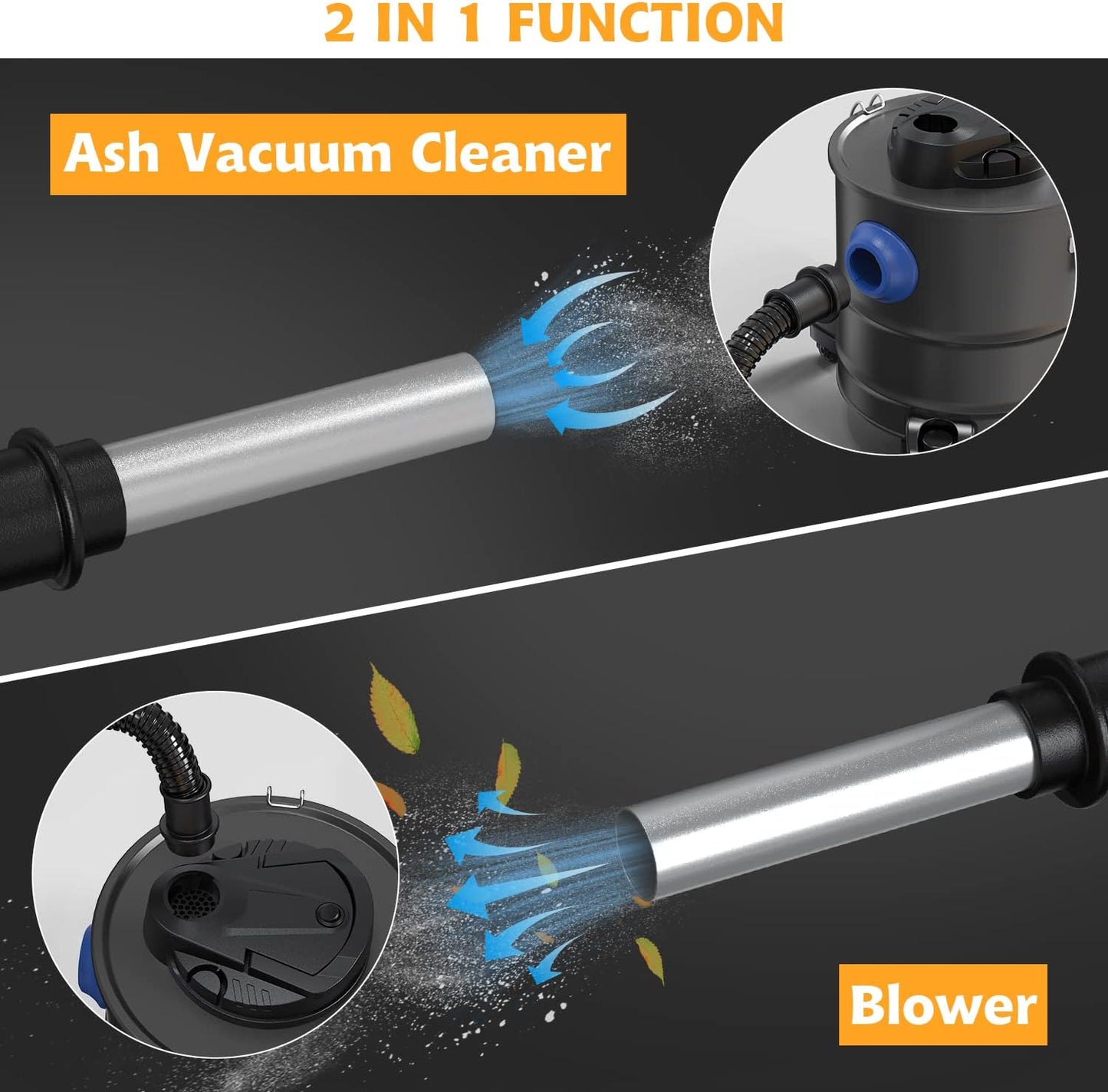 Aspiracenere, Aspiracenere Multifunzione 20Kpa 20L, Doppio Sistema Di Filtrazione Con Filtro Hepa E Prefiltro per Camino, Barbecue, Stufe, Griglie, Bracieri, Bruciatori Di Legna, Caminetti - 1200W