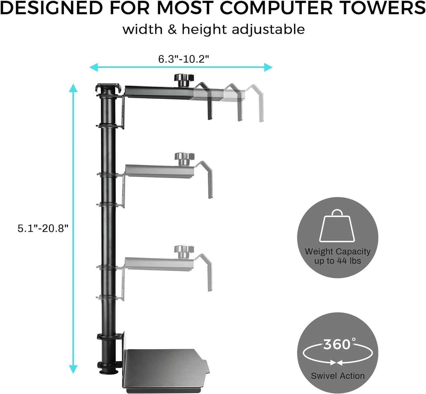 Supporto CPU Sotto Supporto Da Scrivania, Computer Tower Holder 360 ° Girevole Altezza E Larghezza Regolabile, Si Adatta Alla Maggior Parte Dei Casi Di Computer, Nero