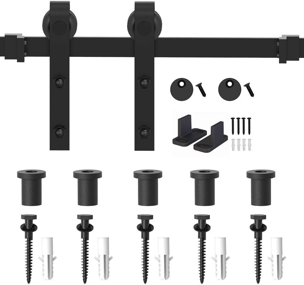 200Cm Binario Piatto per Hardware per Porte Scorrevoli in Acciaio Al Carbonio, Porta Singola, Rullo a Forma Di J.