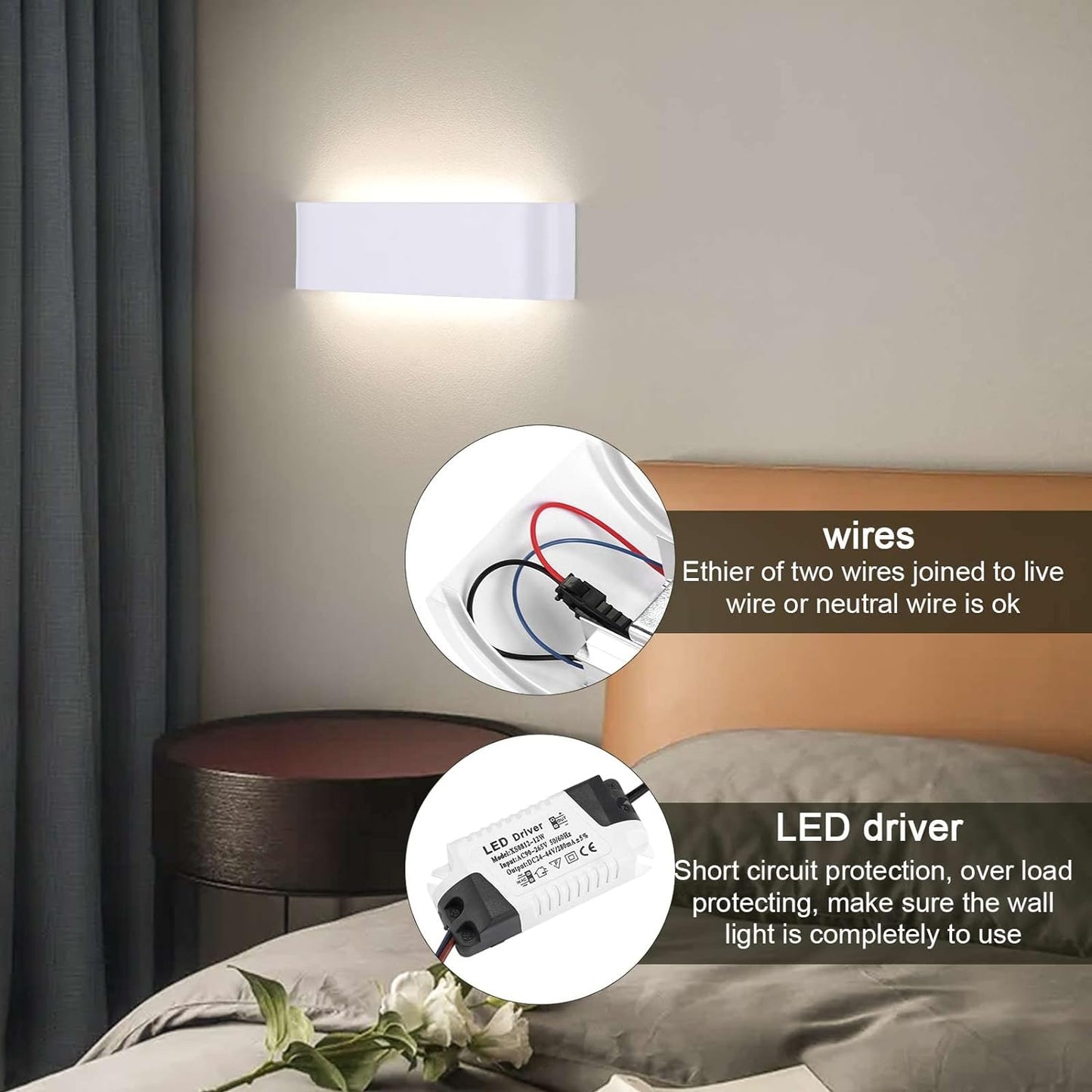 Applique Da Parete Interno Moderno Lampada 4000K Bianco Neutro Lampada Da Parete LED 16W Lampada a Muro Luce Bianco 30 Cm per Camera Da Letto Scale Corridoio