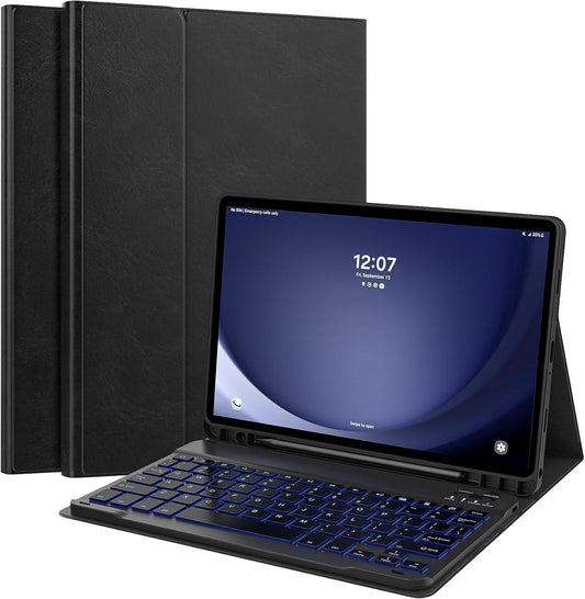 Custodia Con Tastiera per Galaxy Tab A9 Plus/ A9+, Cover Con Tastiera per Samsung Galaxy Tab A9 Plus/ A9+ 11" 2023 Con Supporto per S Pen Holder E Touchpad, Tastiera Bluetooth Rimovibile, Nero