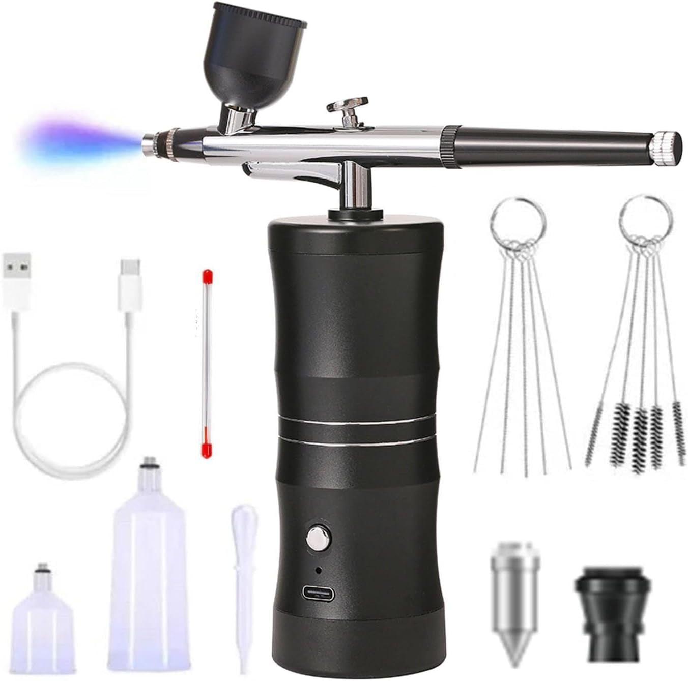 Aerografo Professionale Set, 34PSI Multifunzione Aerografo Con Compressore Con Ugello Da 0,3 Mm per Trucco, Decorazione Torte Tatuaggi Pittura (Black-A02)