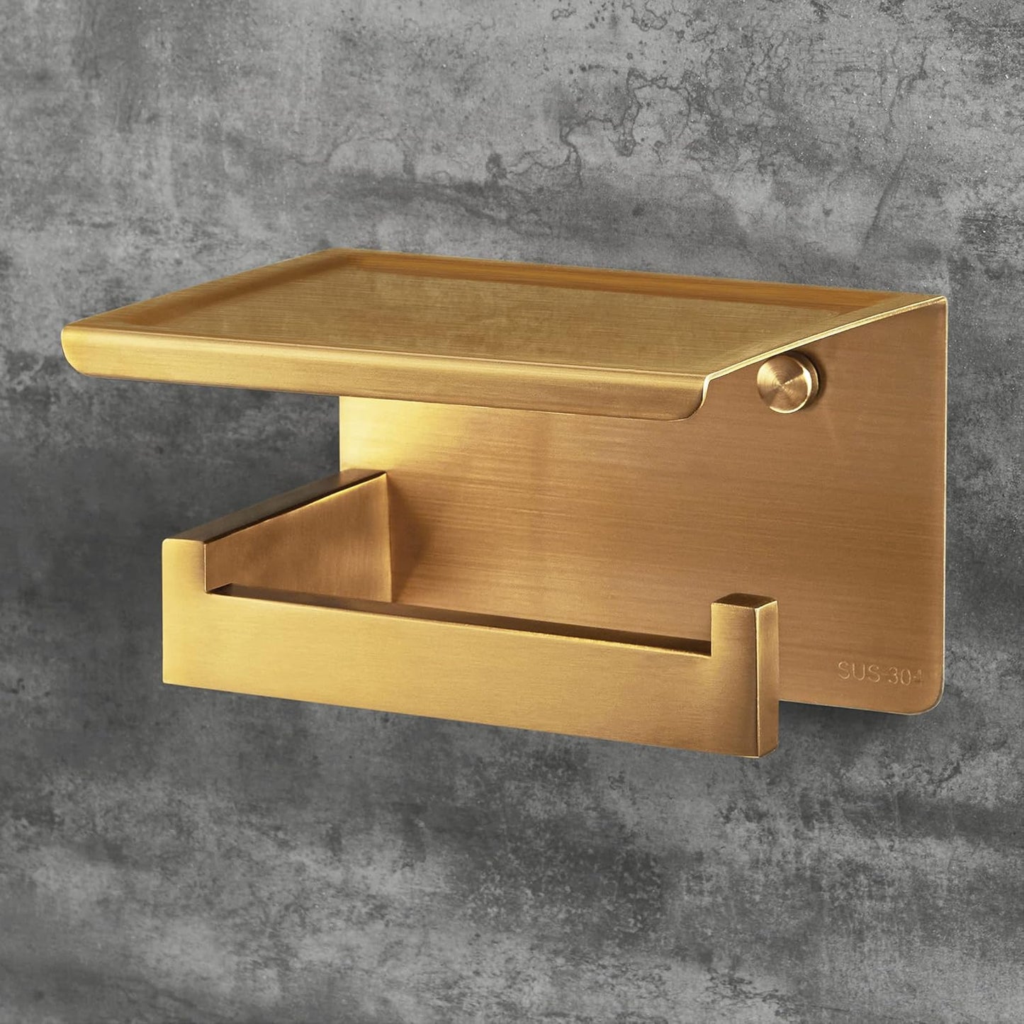 Porta Rotolo Carta Igienica Da Parete Con Porta Cellulare Senza Foratura Portarotolo Carta Igienica Adesivo Acciaio Inox Portacartaigienica per Gabinetto Bagno - Ottone Spazzolato