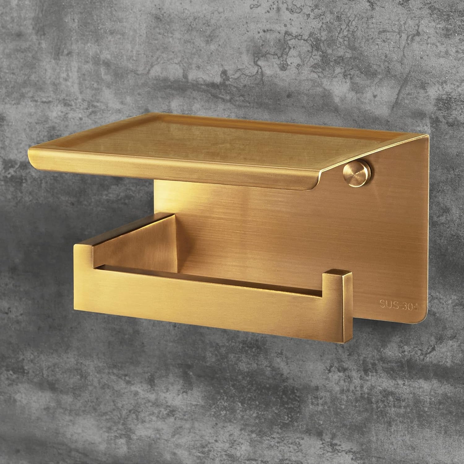 Porta Rotolo Carta Igienica Da Parete Con Porta Cellulare Senza Foratura Portarotolo Carta Igienica Adesivo Acciaio Inox Portacartaigienica per Gabinetto Bagno - Ottone Spazzolato