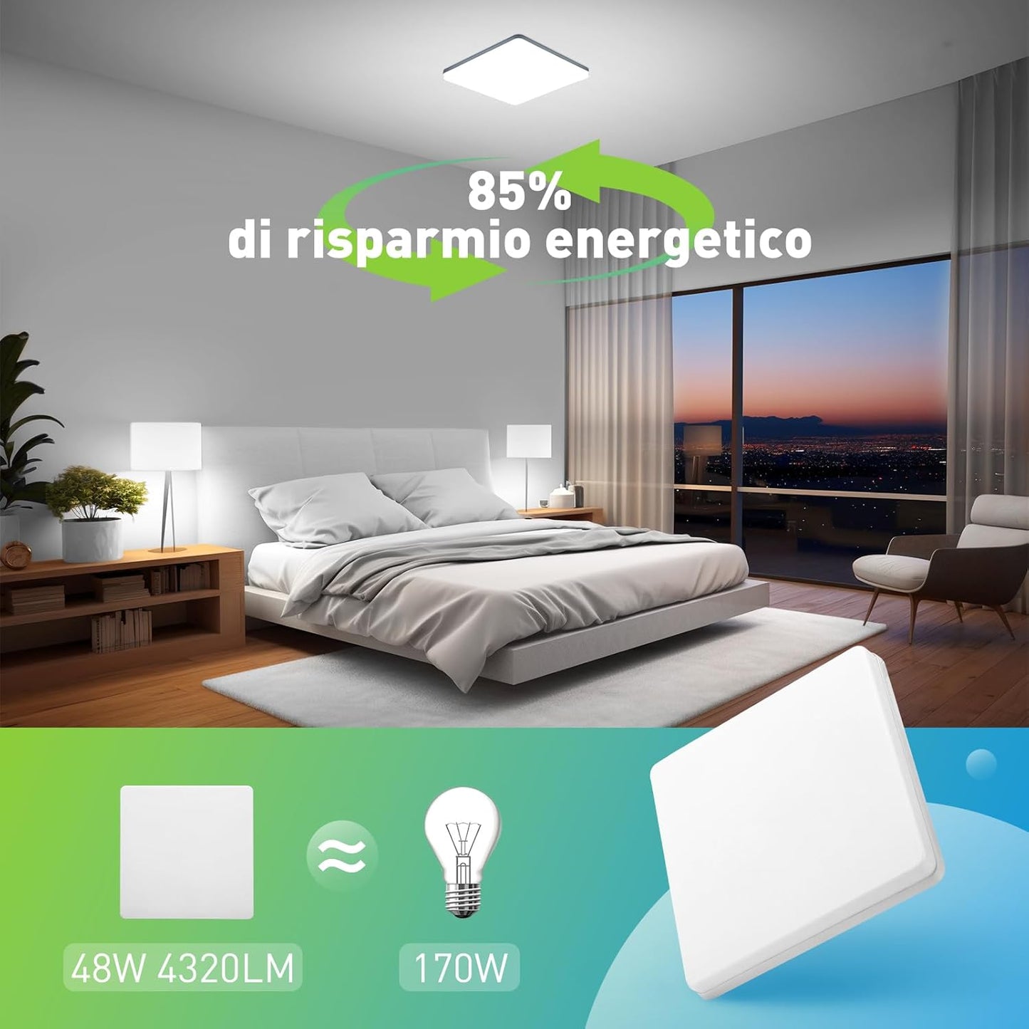 Plafoniera Led Soffitto 48W Ultra Magro UFO Pannello LED Quadrat Bianco Freddo 6500K 4320LM Lampada Da Soffitto per Soggiorno Camera Da Letto Bagno Cucina Corridoio E Balcone 30 * 30 * 4Cm