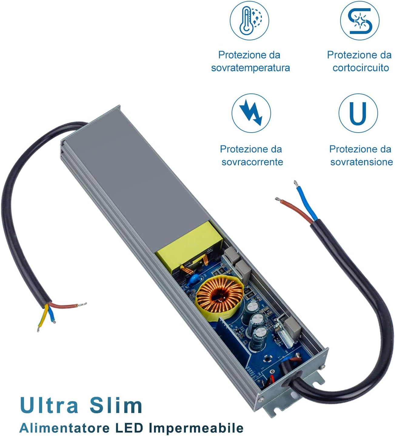 Trasformatore LED 12V 60W, 5A Alimentatore 220 12V DC, IP67 LED Driver Impermeabile per Esterni, Adattatore LED a Tensione Costante per Strisce LED Luci per Armadi E Lampadine LED -