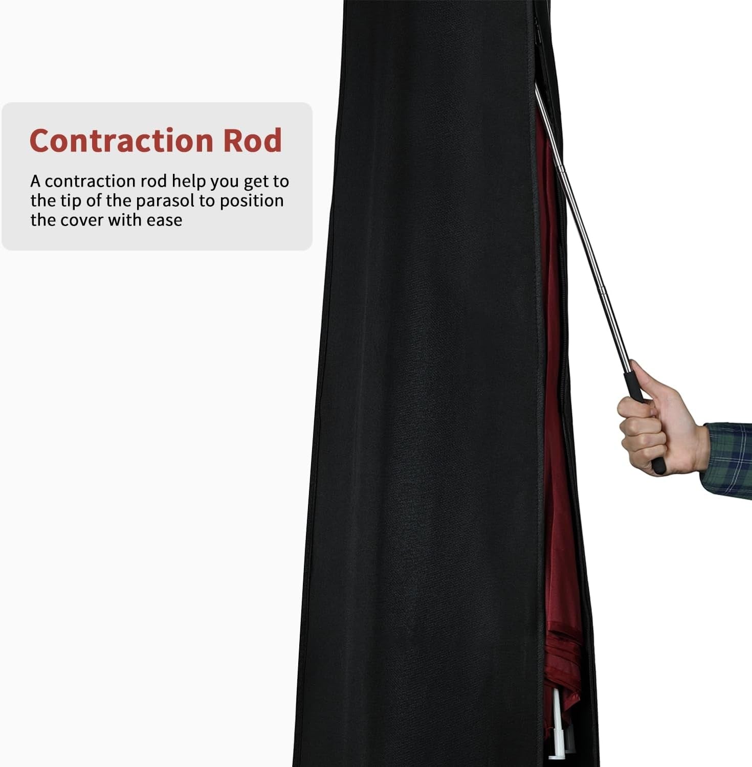 Copertura per Ombrellone a Braccio Decentrato Impermeabile, Tessuto Oxford 420D, Antivento, Anti-Uv Copertura Ombrellone Da Giardino Con Cerniera (240X57/57Cm) - Nero