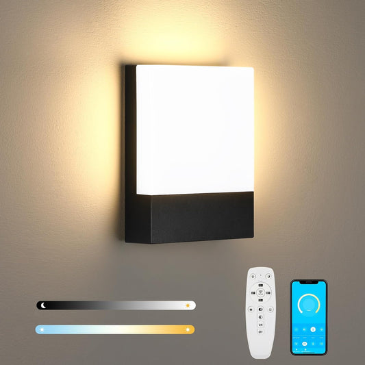 Dimmerabile Applique Da Parete Esterno Impermeabile IP65 Lampada Da Parete 18W Luce Da Muro LED Con 2.4G Telecomando APP Controllo 2700K-6500K Regolabile per Balcone, Giardino Veranda Via