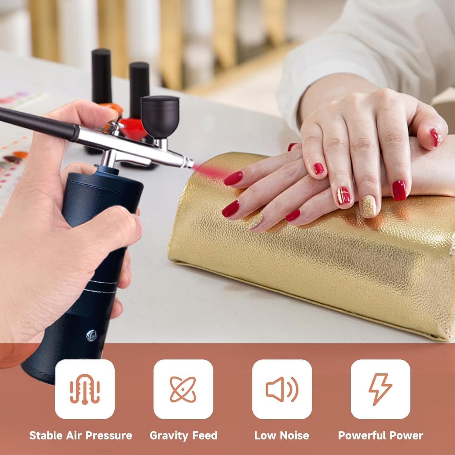 Aerografo Professionale Set, 34PSI Multifunzione Aerografo Con Compressore Con Ugello Da 0,3 Mm per Trucco, Decorazione Torte Tatuaggi Pittura (Black-A02)
