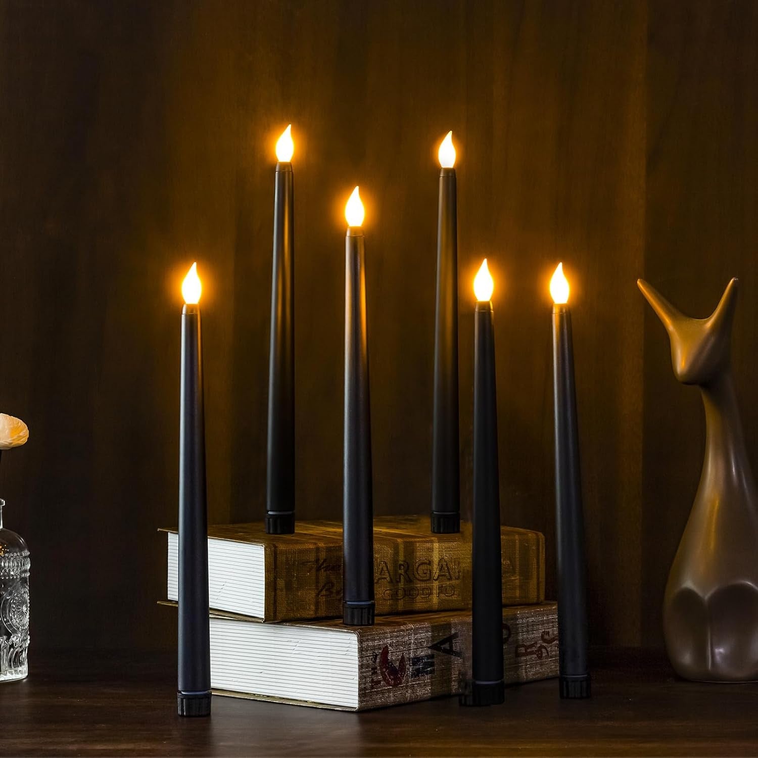 Candele LED Nere, 12 Pezzi Candele Senza Fiamma, Candele a Batteria Tremolante, Candele Elettriche per Natale, Ringraziamento, Festa (2.1 X 25 Cm)