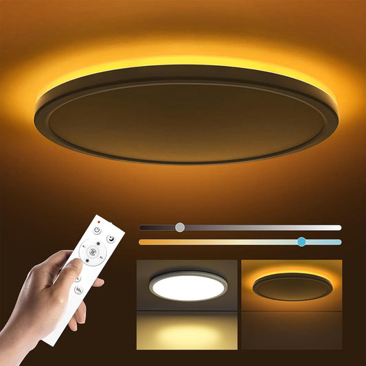 Plafoniera LED Dimmerabile 24W, Lampada Da Soffitto Con Telecomando, Luce Notturna 2000K Calda, Pannello 3000K-6500K per Camera Da Letto Cameretta per Bambini Soggiorno Rotonda Bianca 30X2,5 Cm