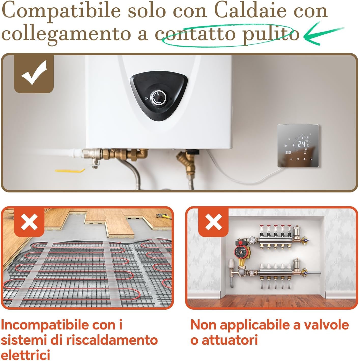 Termostato Wifi Caldaia a Gas, Tuya Termostato Ambiente Parete Smart Programmabile Settimanalmente per Riscaldamento Caldaia a Gas/Acqua Compatibile Con Alexa 3A TGR85WIFI-WPB