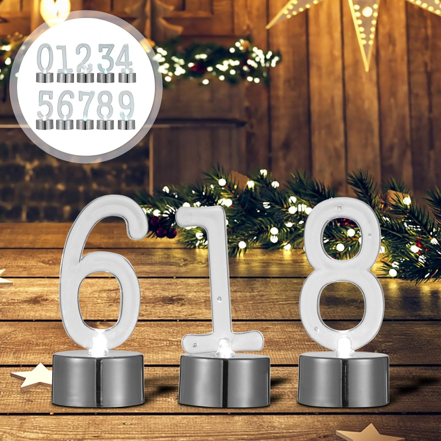 10 Pezzi LED Numero Candela Luce Plastica Numero 0 – 9 Candela Lampeggiante, Funzionamento a Batteria, Luce Notturna, Segno Di Compleanno, Luci Decorative per Feste, Colore Argento