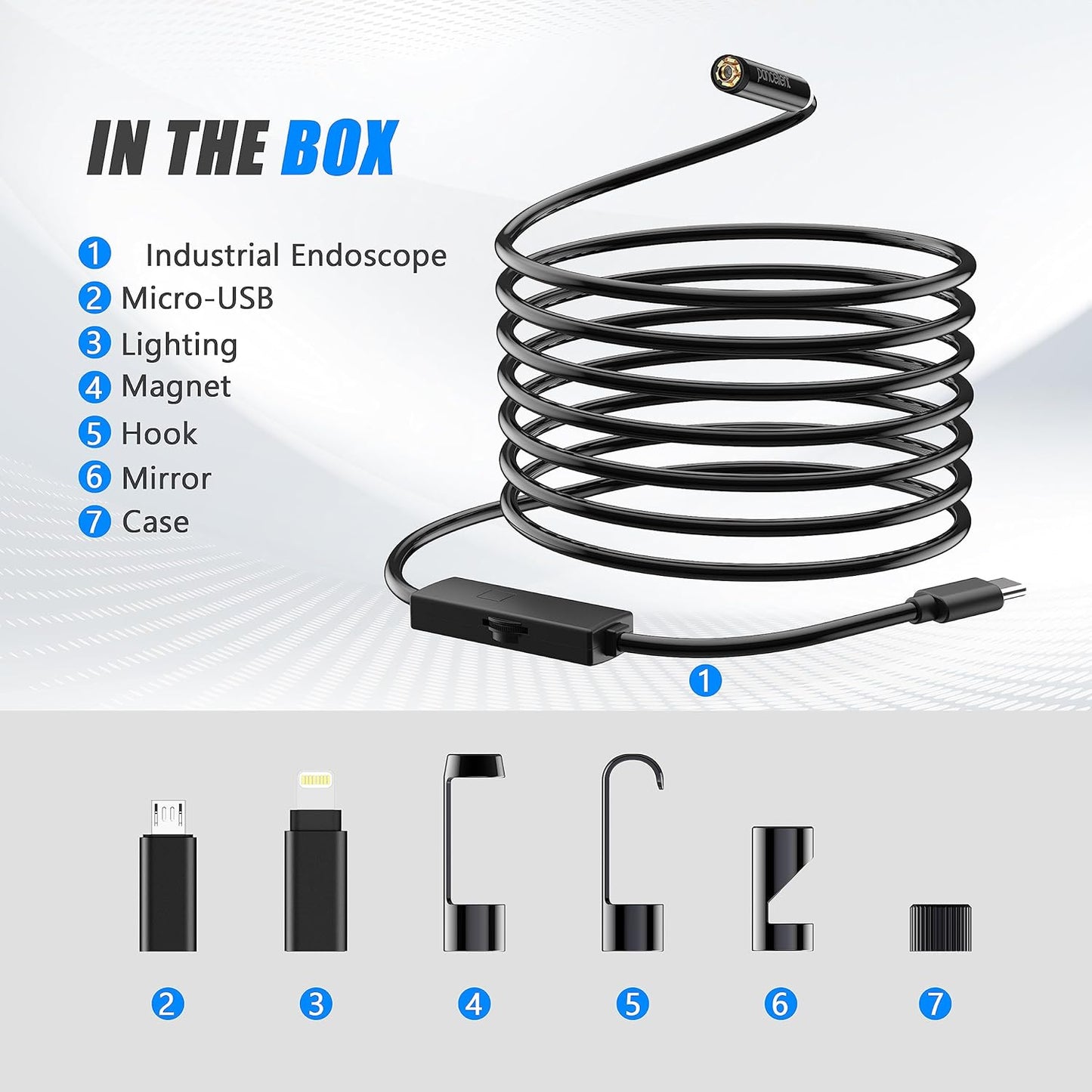 1920P Endoscopio a Serpente a Doppia Lente, Boroscopio Di Tipo C, Fotocamera Con 8 Luci LED per Smartphone Android E Ios, Iphone, Ipad, Samsung (5 M)