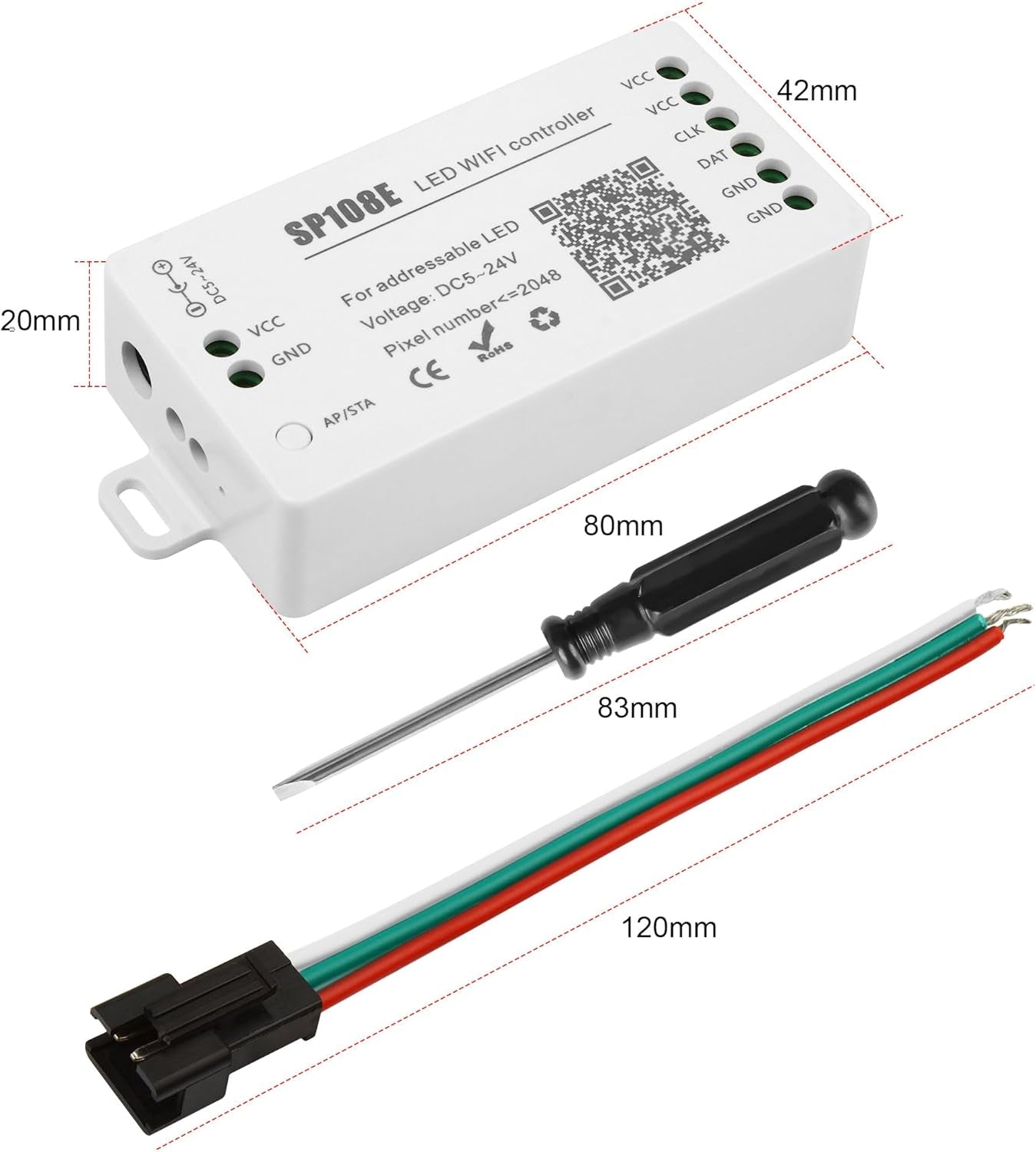 SP108E Controller Wifi DC 5-24V per Strisce LED, Controllore Wifi Dell'App Ios Android per Striscia LED RGBW WS2812 WS2813 WS2815 [Classe Di Efficienza Energetica A]