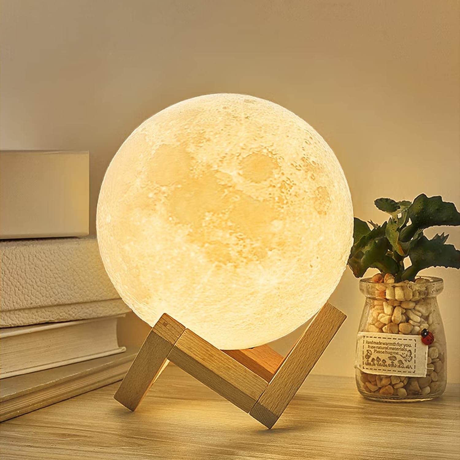 Lampada Luna 3D Stampa 15Cm 16 Colori RGB Telecomando Dimmerabile Con Toccare Il Controllo USB Ricaricabile Luce Notturna Con Adattatore Di Alimentazione [Classe Di Efficienza Energetica A+]