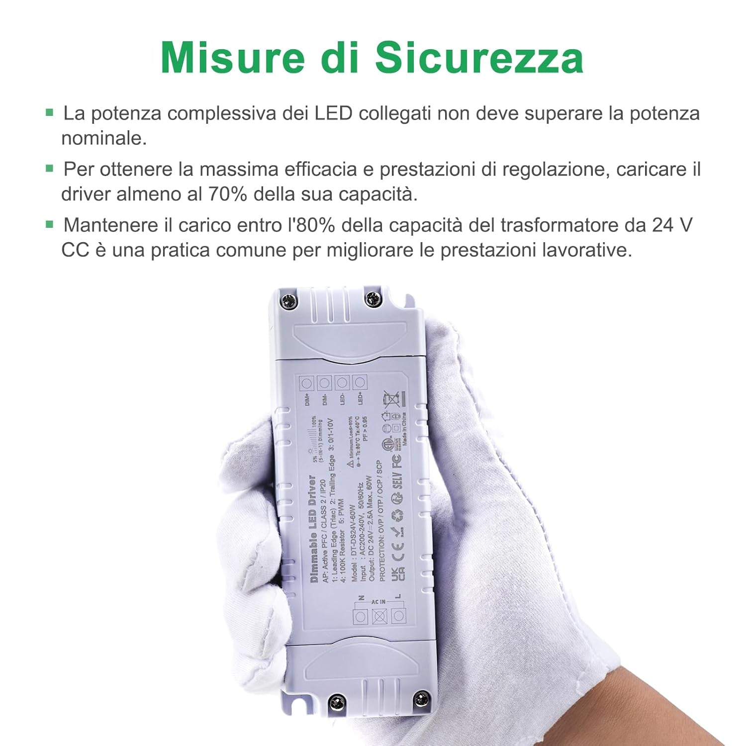 Trasformatore LED 24V 60W Dimmerabile, Triac & 0-10V&1-10V & PWM & Resistenza Da 100K, Alimentatore 24V 2.5A Di Tensione Costante, Driver LED AC 220V to DC Trasformatori Di Bassa Tensione