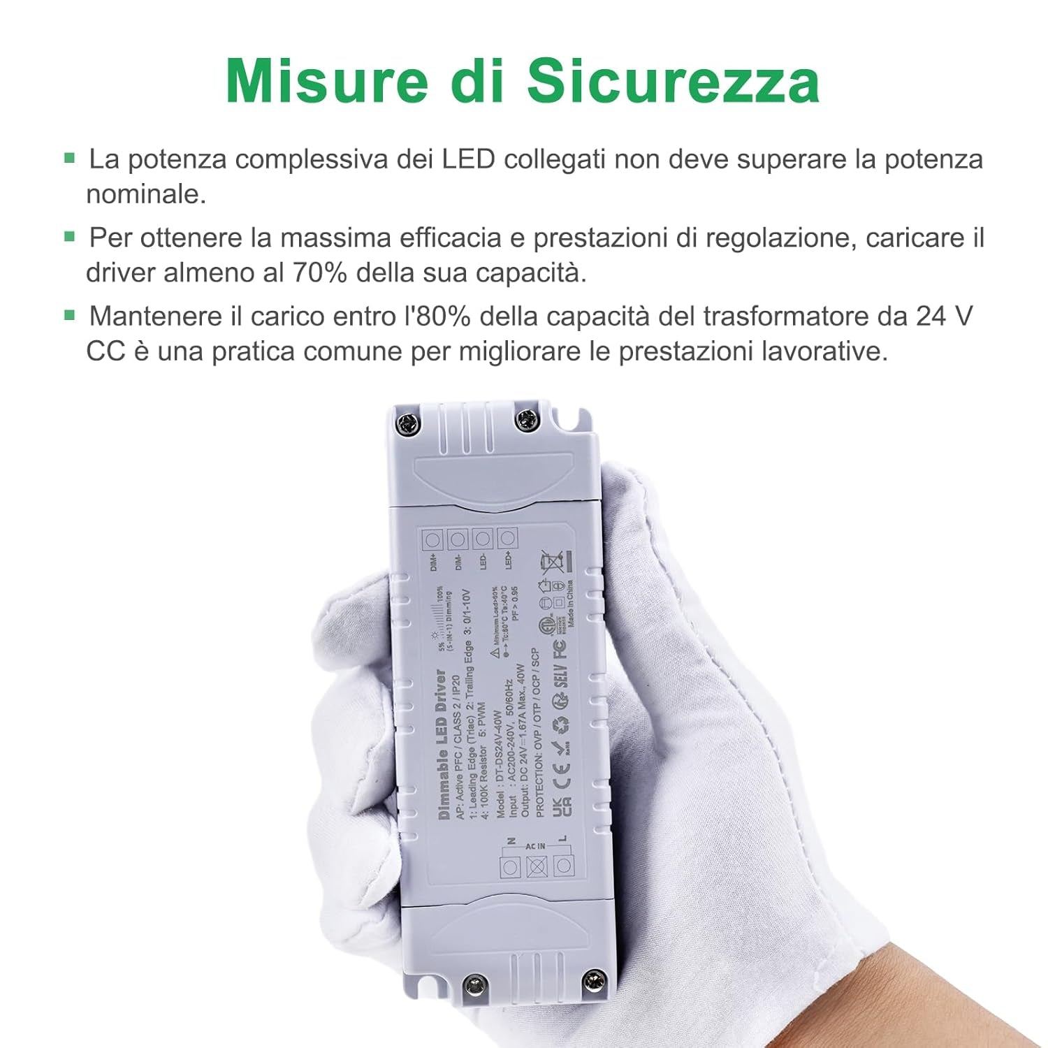 Trasformatore LED 24V 40W Dimmerabile, Triac & 0-10V&1-10V & PWM & Resistenza Da 100K, Alimentatore 24V 1.66A Di Tensione Costante, Driver LED AC 220V to DC Trasformatori Di Bassa Tensione