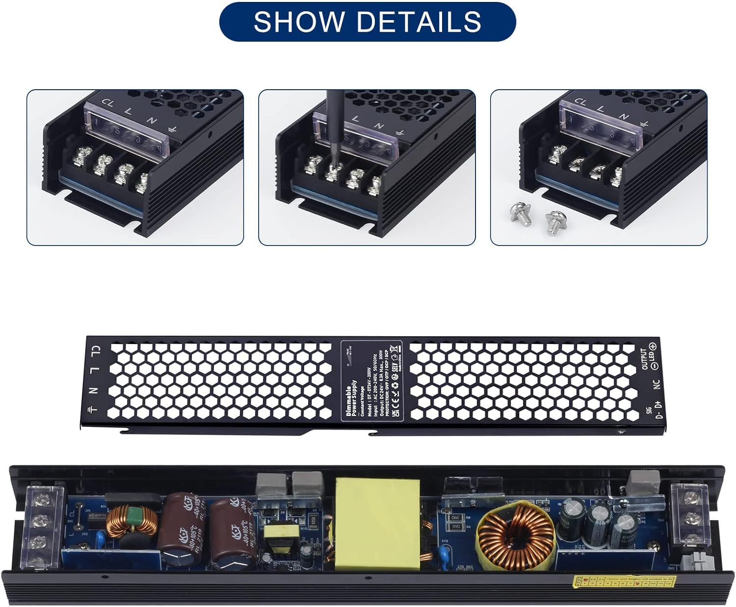 Alimentatore LED 24V Dimmerabile 200W Trasformatore 220 24V 8.3A, Tensione Costante AC a DC Driver, TRIAC & 0/1-10V, Bassa Tensione Switching Adattatore PSU per Strisce LED E Lampadine LED