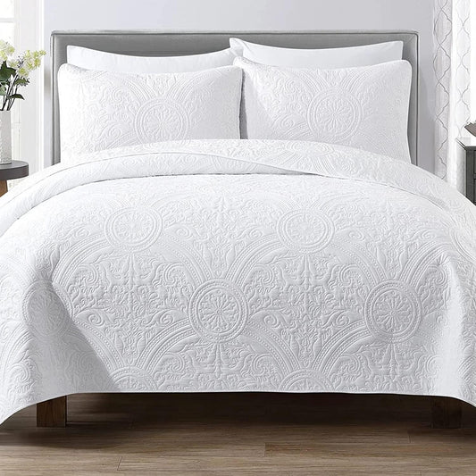 Copriletto Trapuntato Bianco per Letto Da 90 Floreale, Realizzato in Microfibra, Con Imbottitura Sottile Con Federa (Fiore Bianco H2023, Letto Da 90)