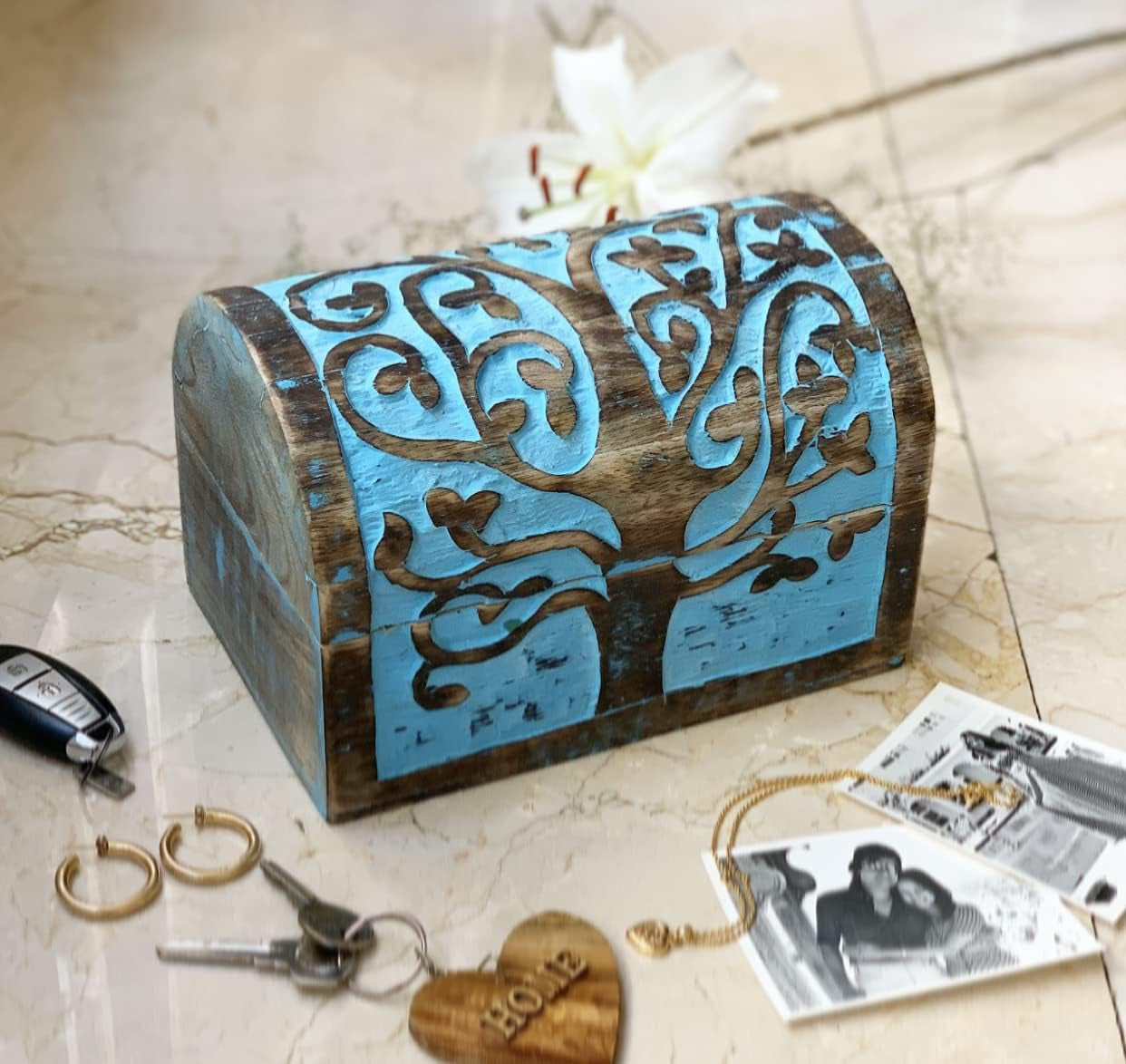 Compleanno Fatto a Mano Decorativo Portagioie in Legno Con Albero Della Vita Intagliato Gioielli Organizer Scatola Dei Ricordi Scrigni Del Tesoro Porta Orologi Scatola Di Serratura Scatola 22 X 15 Cm