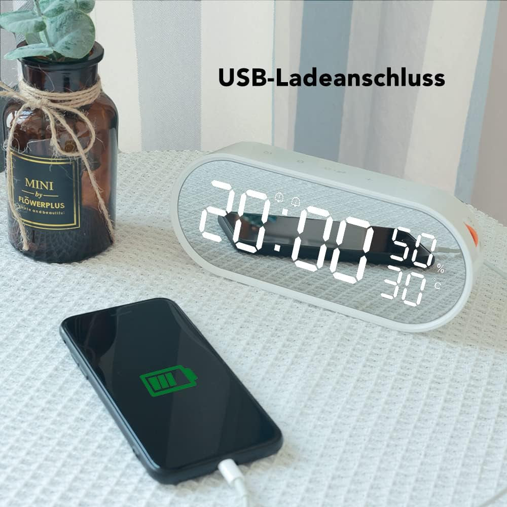 Sveglia Digitale Con Grande LED, Indicatore Di Temperatura E Umidità, Porta Di Ricarica USB, Doppio Allarme Con Modalità Snooze, Sveglia per Scrivania in Camera Da Letto