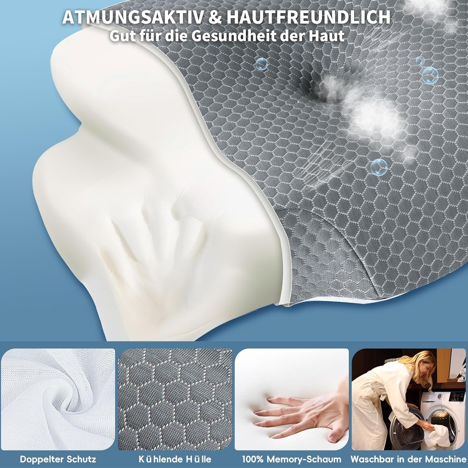 Cuscino Cervicale per Dormire Cuscino Memory Foam, Cuscino per Cervicale Ergonomico Di Sostegno per Il Dolore Al Collo E Alle Spalle Con Federa in Seta Di Ghiaccio