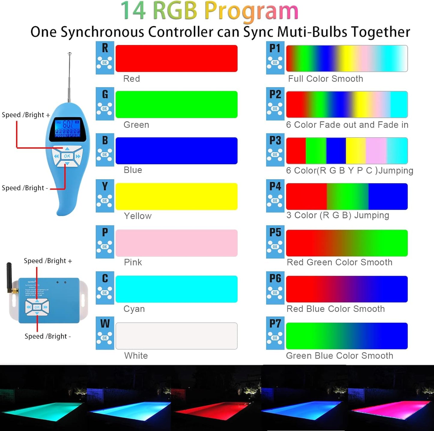 Luce Piscina LED Riempito Di Resina,35W Faretti Ultrapiatta Para Piscina RGB Sincronizzato Con Telecomando,140°Angolo Del Fascio,Ip68 Impermeabile,12V AC(2 Lampada)