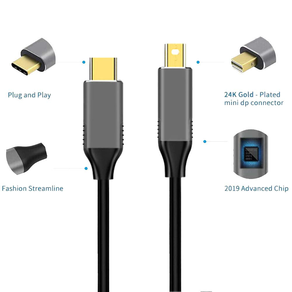 Cavo Da USB Type-C Maschio a Mini Displayport, Cavo Di Conversione Video Da USB C a Mini DP 4K@60Hz Supporto Modalità Specchio Ed Estendo Dello Schermo, 1,8 M, Non-Bidirezionale