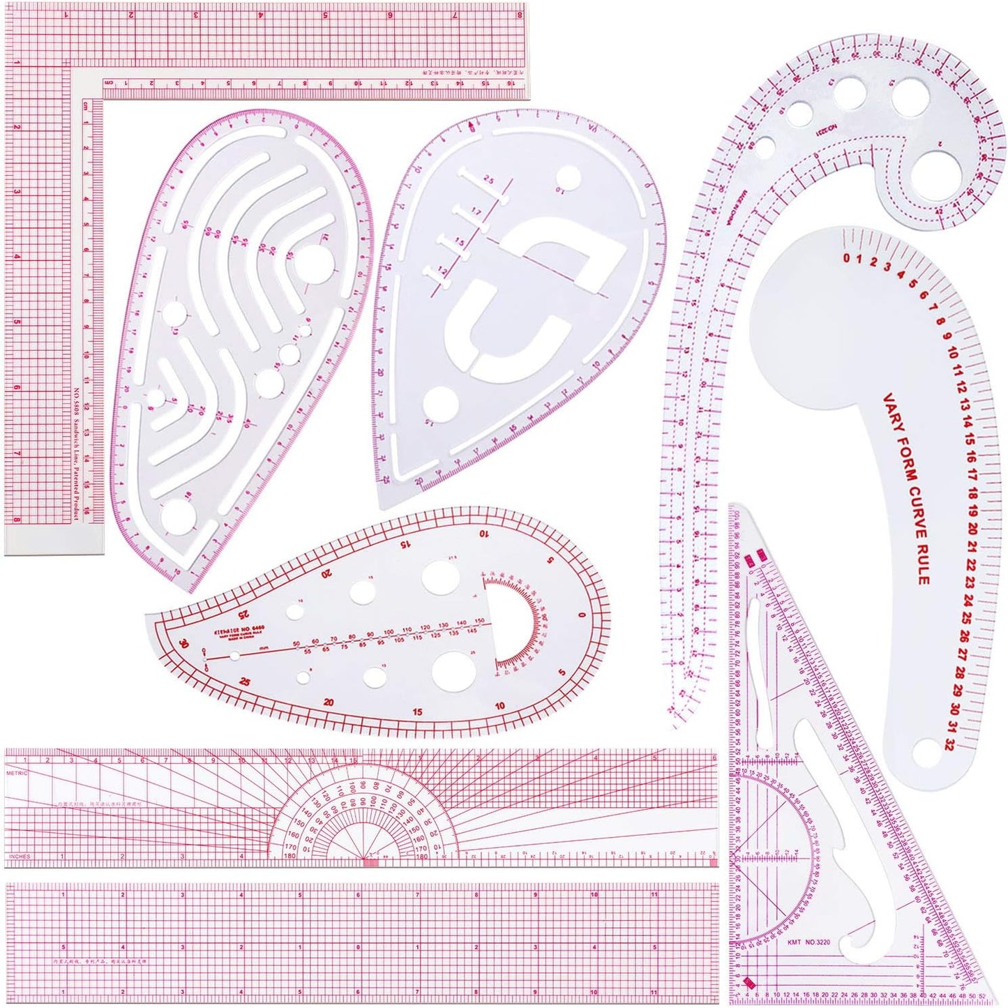 Set Di Righelli per Cucire Metrici Trasparenti Alla Moda in 9 Stili Righello per Curve Francesi Strumenti per Cucire in Plastica Righello Di Misura per Principianti Sarti Progettare Modelli