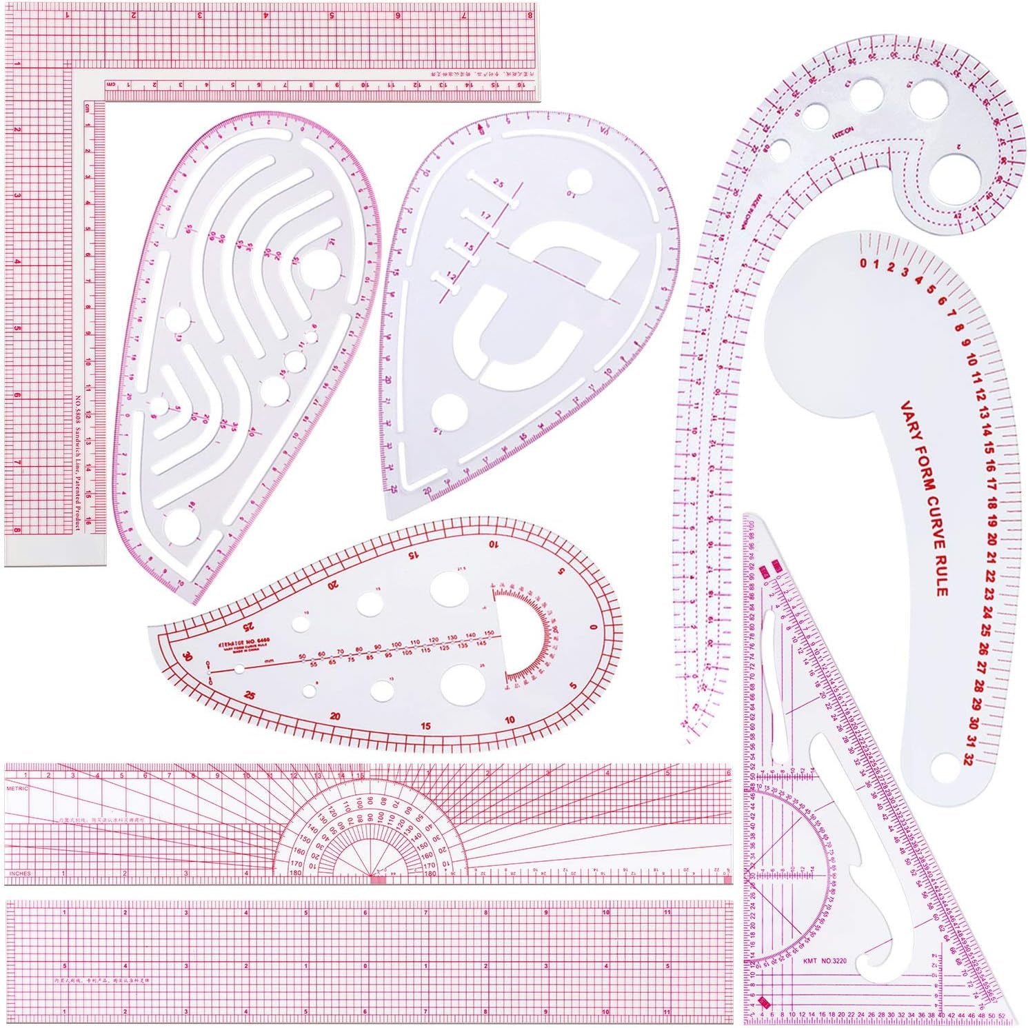 Set Di Righelli per Cucire Metrici Trasparenti Alla Moda in 9 Stili Righello per Curve Francesi Strumenti per Cucire in Plastica Righello Di Misura per Principianti Sarti Progettare Modelli