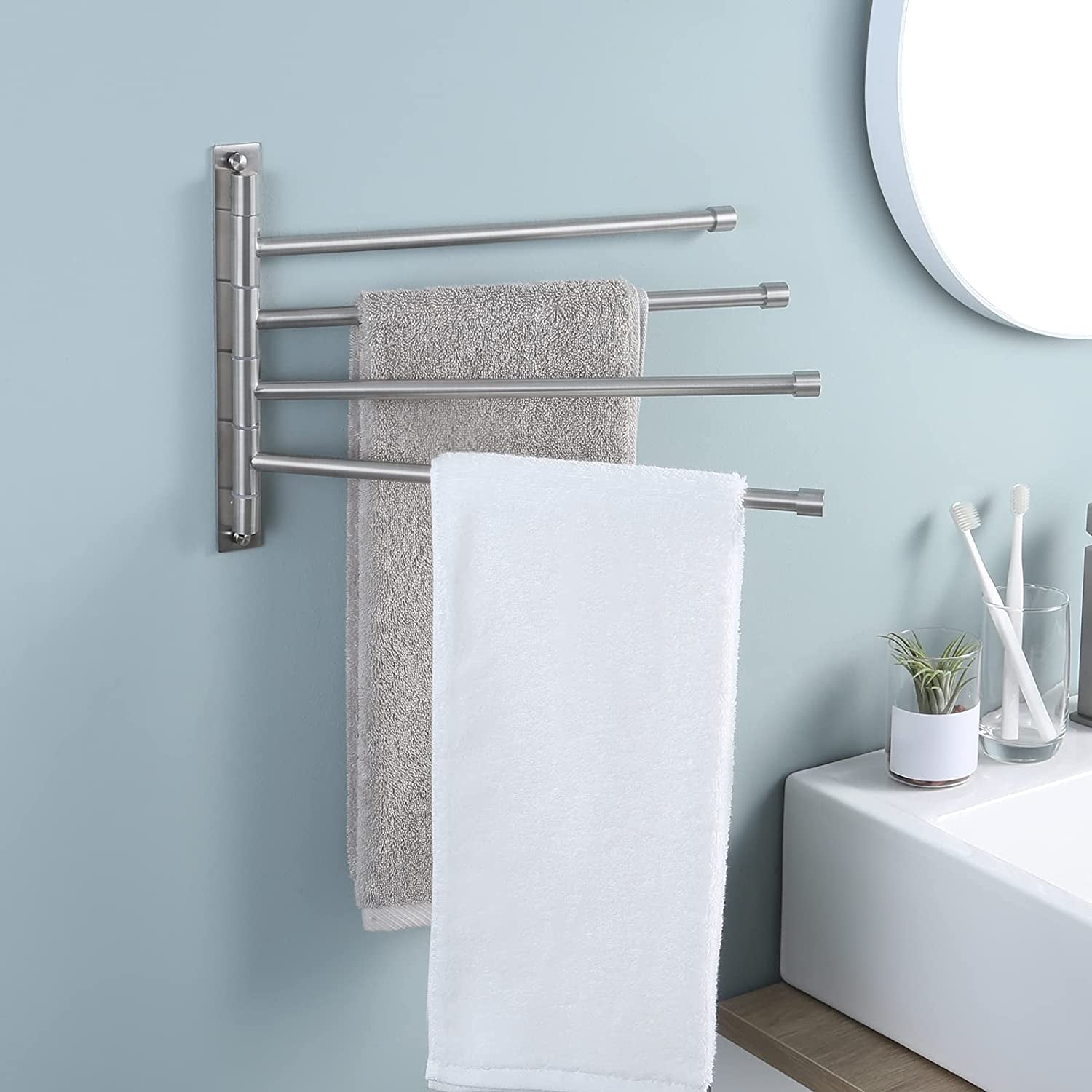 Portasciugamani Girevole 4 Bracci Porta Asciugamani Bagno Appendiabiti Portasciugamani Acciaio Inossidabile SUS304 Porta Salviette Parete Spazzolata, A2102S4-2