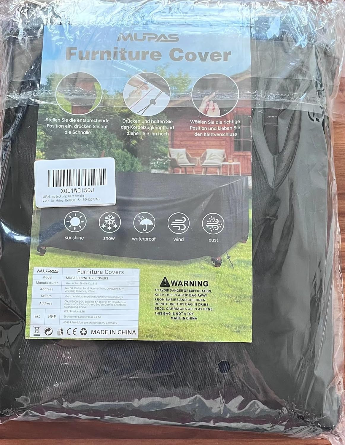 Copertura Tavolo Esterno Impermeabile, Antivento, in Tessuto Oxford 420D, Copritavolo Esterno Impermeabile Con Cordoncino, per Tavolo Da Giardino, Quadrato, Con Custodia, 150 X150 X74Cm