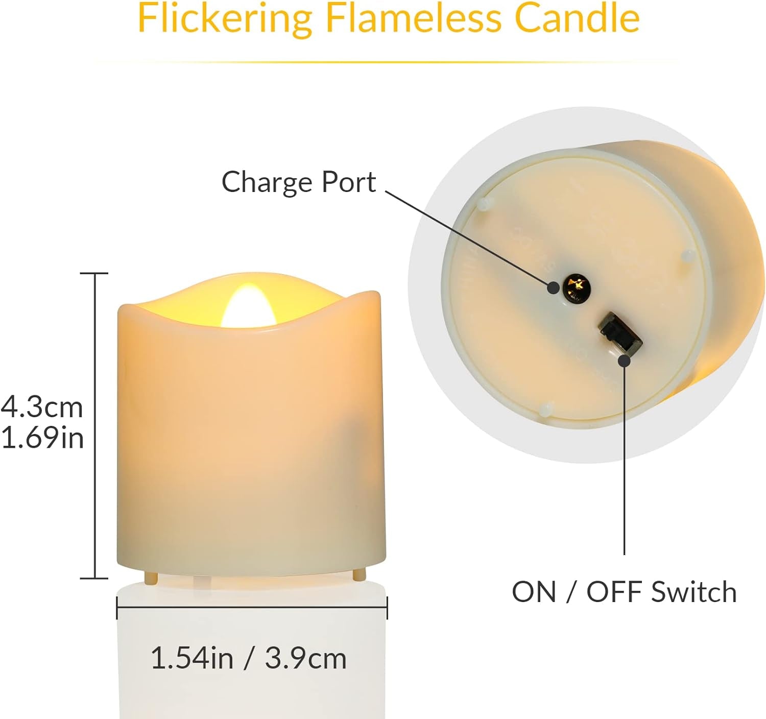 6 Candele LED Ricaricabili Con Funzione Timer, Telecomando, Fiamma Tremolante Elettrica Con Cavo Di Alimentazione per Soggiorno, Halloween, Natale, Matrimoni, Feste, Decorazioni