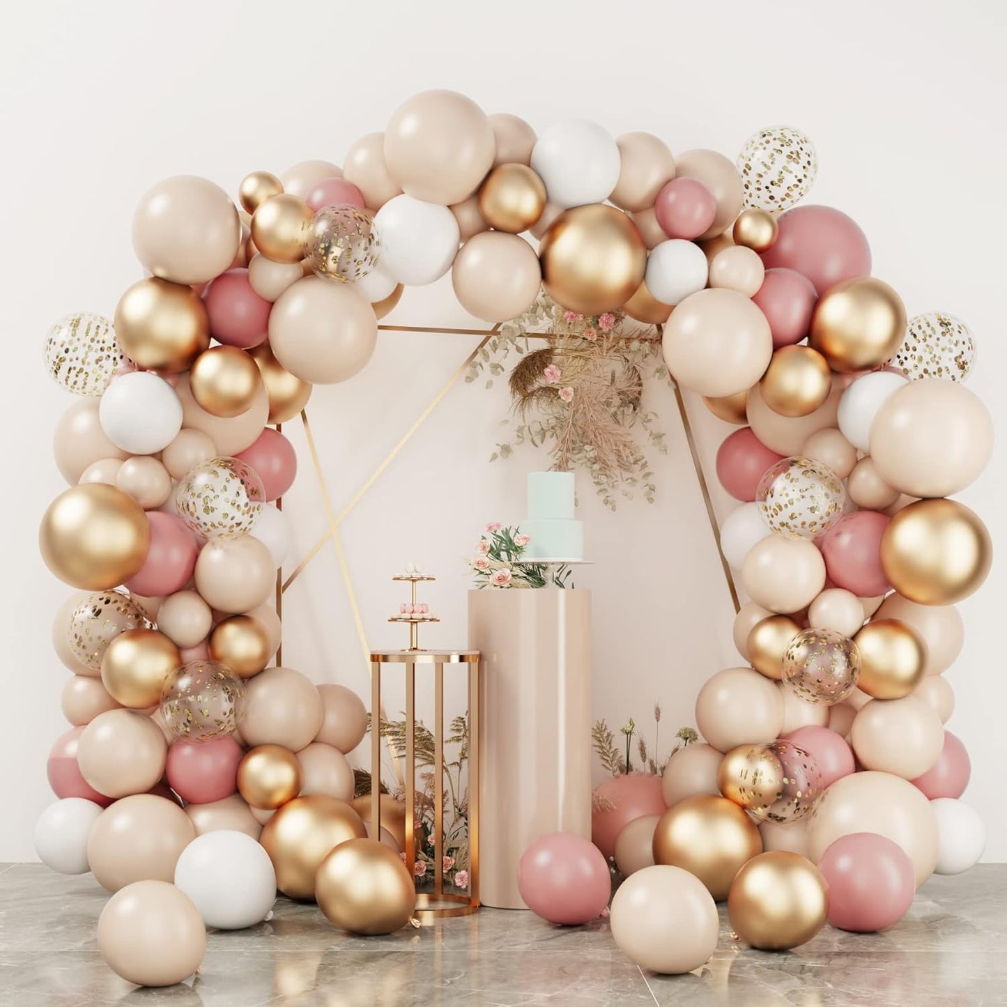 Kit Arco Di Palloncini Oro Rosa - 111Pcs Palloncini Di Compleanno in Oro Rosa E Bianco per Compleanni, Matrimoni, Anniversari, Gender Reveal, Feste Di Baby Shower