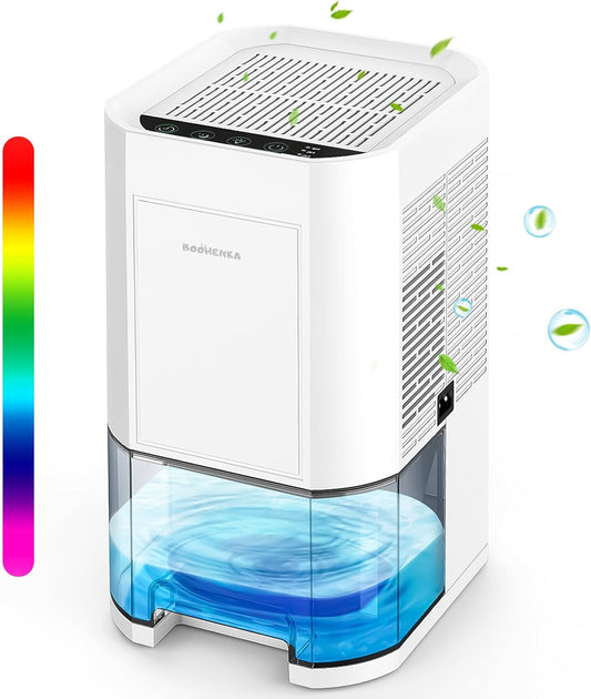 Deumidificatore Elettrico, 1200 Ml, Deumidificatore per Casa, Piccolo Deumidificatore, Sbrinamento Automatico per Cantina, Bagno, 7 Colori, Con Timer, Contro L'Umidità, Modalità Notte