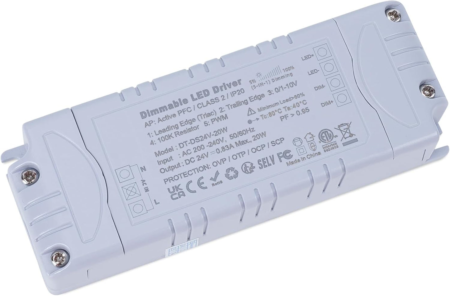 Trasformatore 220 24V Triac Dimmerabile, LED Driver 20W AC DC Switching Trasformatore a Bassa Tensione per Striscia LED Alimentatore Trasformatori Interruttore AC to DC