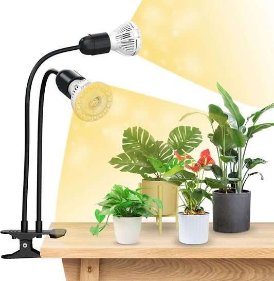 Doppia Testa Coltiva La Luce 20W Spettro Completo Intensivo 360° Clip a Collo Di Cigno per Pianta Da Interno Coltiva La Serra Da Giardino Con 2 Lampadine E27 per La Crescita Delle Piante