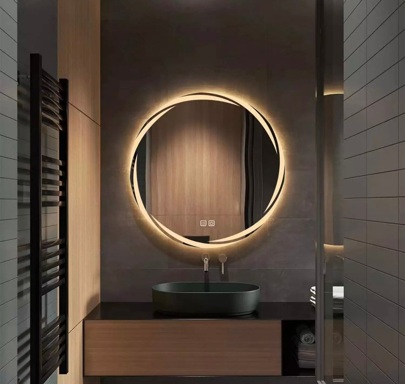 Specchio Da Bagno Rotondo Da 700 Mm Con Motivi Specchio Da Parete Con Luce a LED, Specchio Cosmetico Illuminato Più Elegante, Luce LED Dimmerabile a 3 Colori, IP44 (Caleidoscopio)