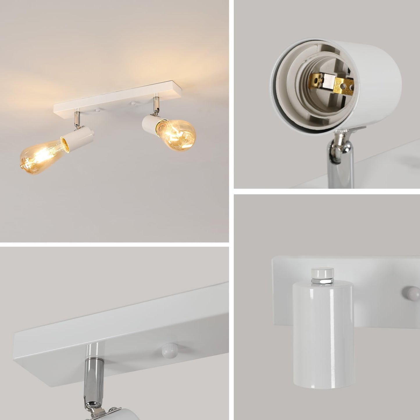 Faretti LED Da Soffitto Orientabili, Nero Lampada Da Soffitto E27, Plafoniera LED Interno E27 Con 2 Faretti per Salotto, Corridoi, Ingressi O Scale, Max 60W