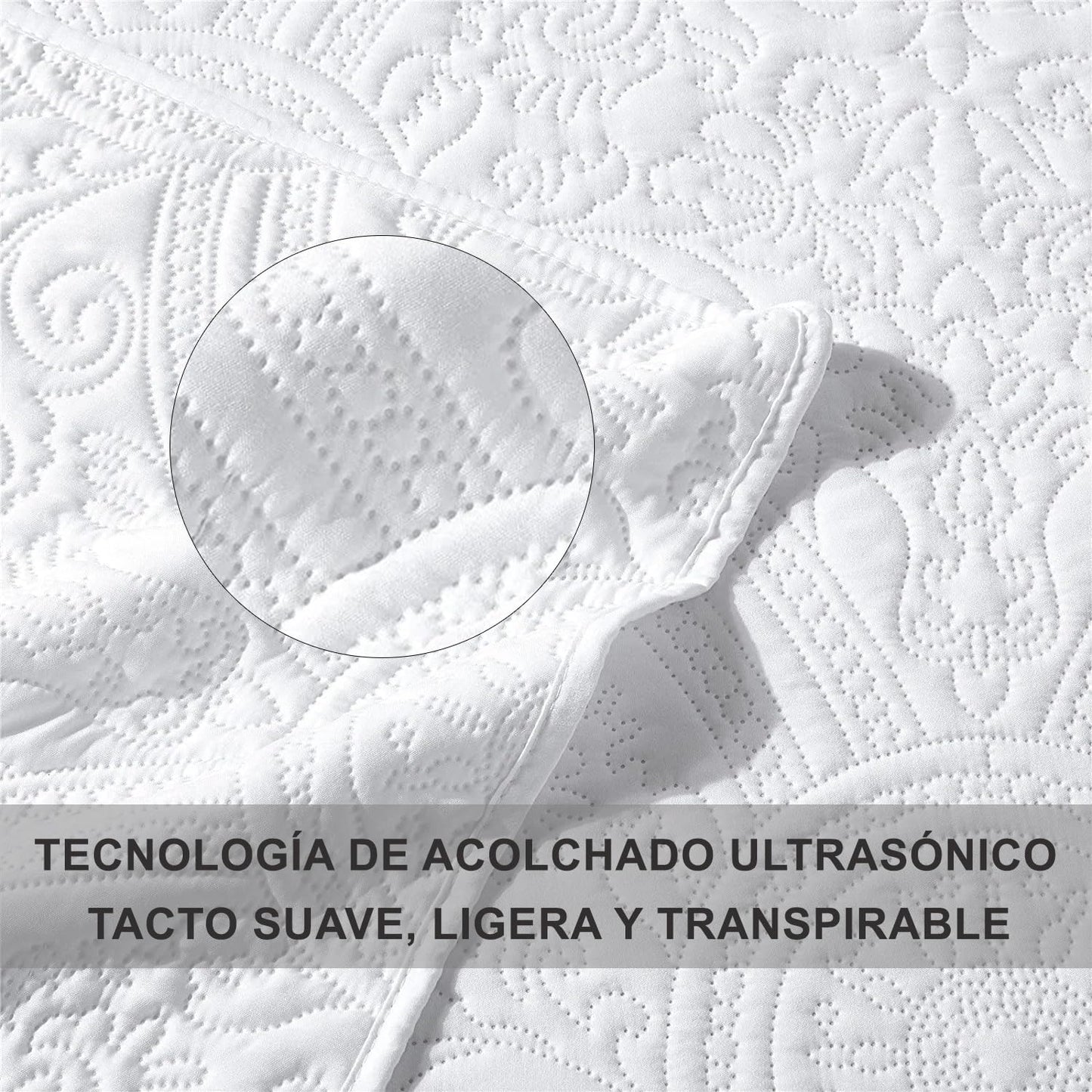 Copriletto Trapuntato Bianco per Letto Da 90 Floreale, Realizzato in Microfibra, Con Imbottitura Sottile Con Federa (Fiore Bianco H2023, Letto Da 90)