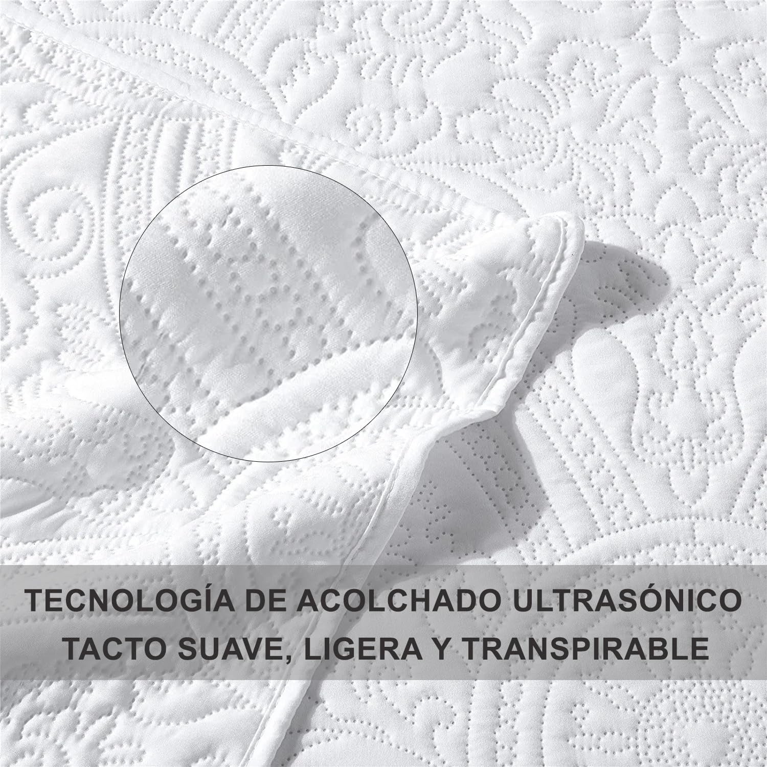 Copriletto Trapuntato Bianco per Letto Da 90 Floreale, Realizzato in Microfibra, Con Imbottitura Sottile Con Federa (Fiore Bianco H2023, Letto Da 90)