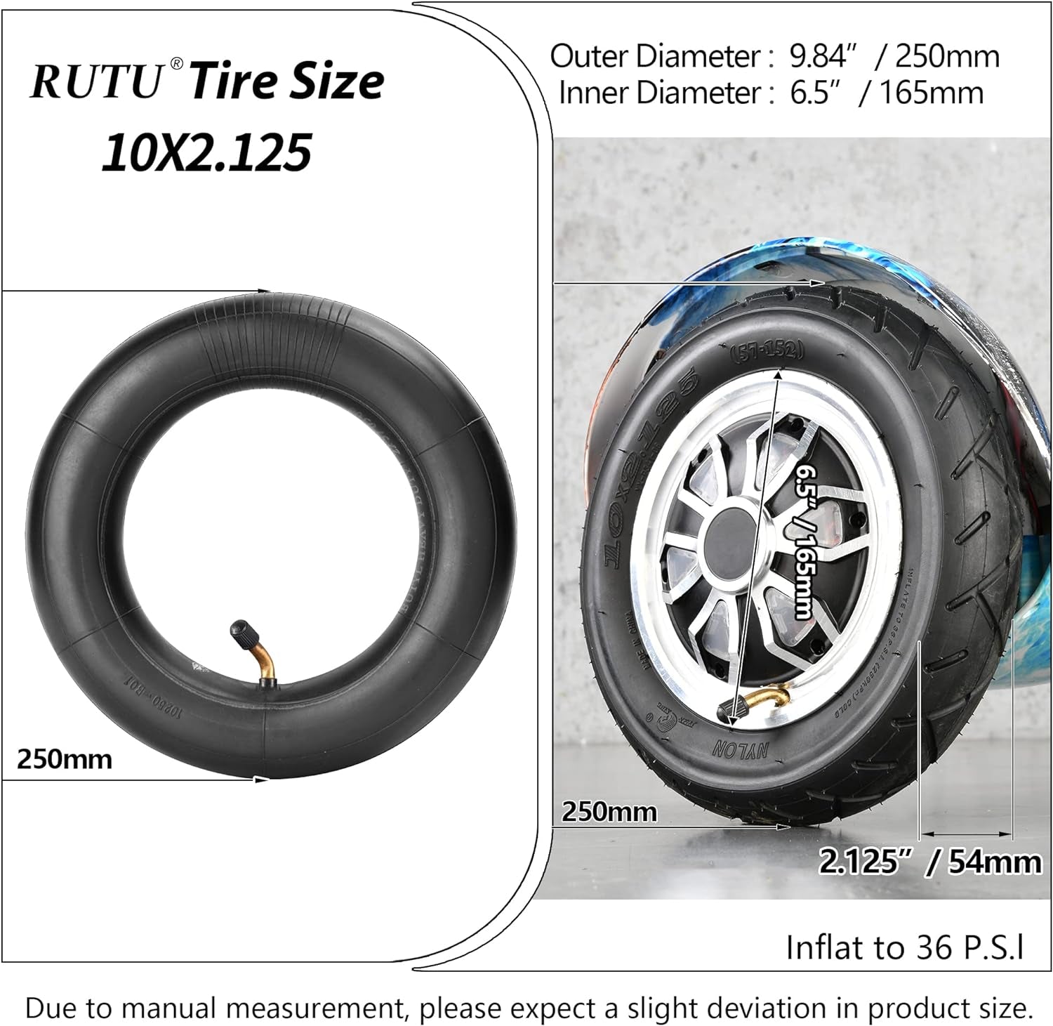 Pneumatico Da 10 X 2,125 Da 10", Con Inclusa Camera D’Aria Di Ricambio per Monociclo Elettrico Smart 2 a Ruote Da 10 Pollici