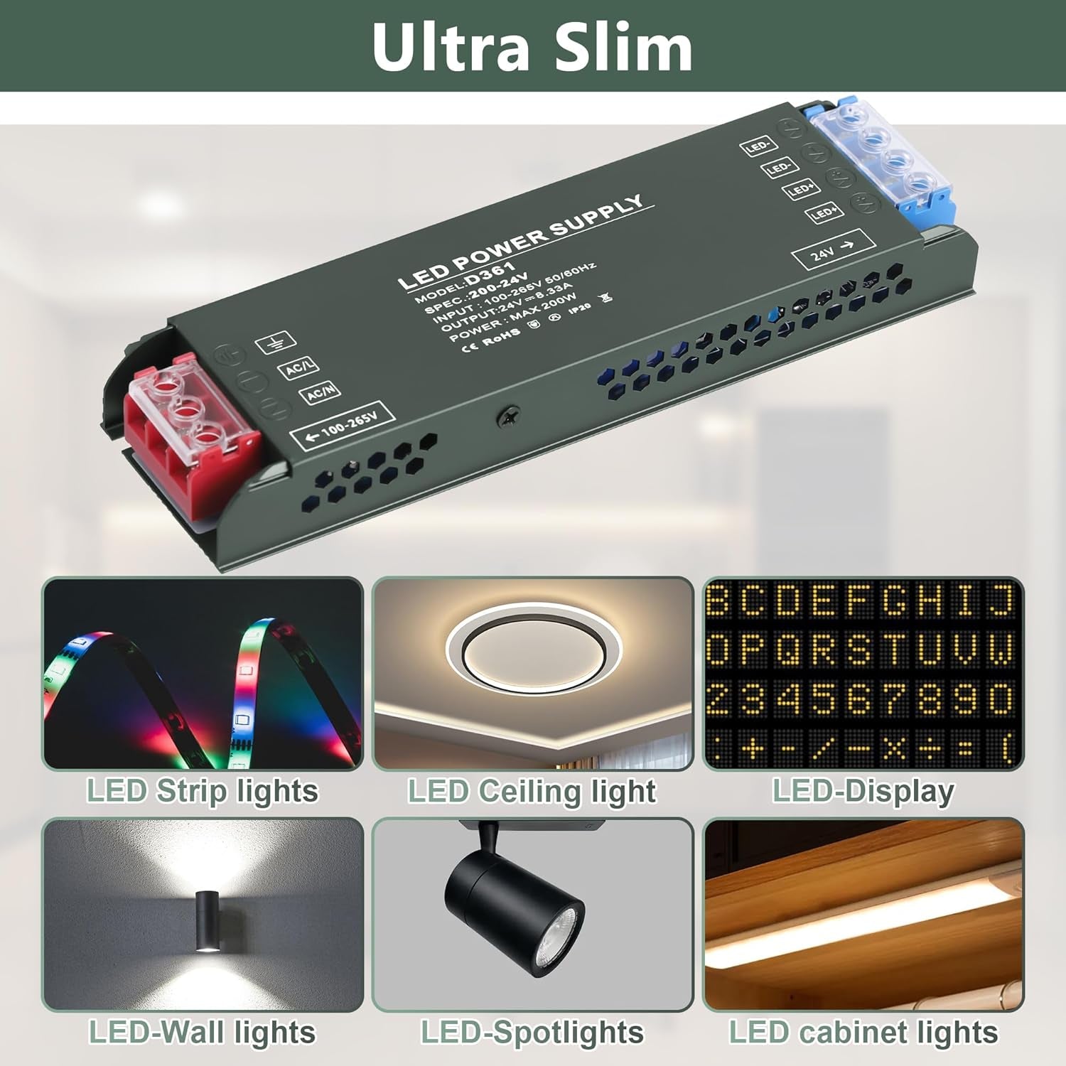 Trasformatore 220 24V, Alimentatore Led 24V 8.33A, Trasformatore Led 24V, Led Driver 200W per Strisce Led E Luce a Bassa Tensione, Lampade Led