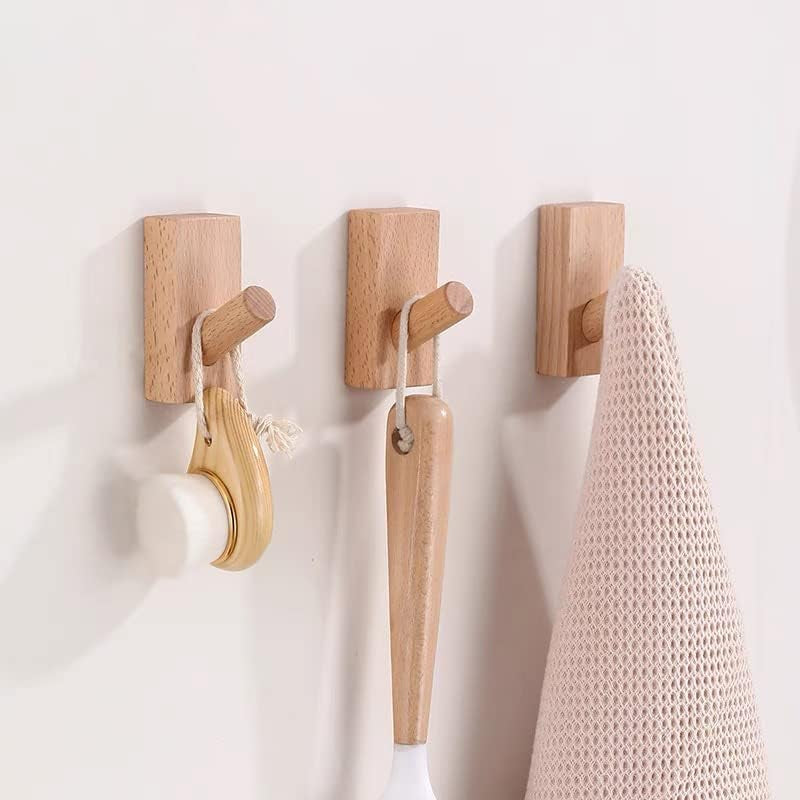 Confezione Da 4 Ganci Autoadesivi Da Parete in Legno, Appendiabiti Decorativi in Legno, Ganci in Legno, Ganci per Cappelli (Rettangolo Faggio- 8 Pezzi)