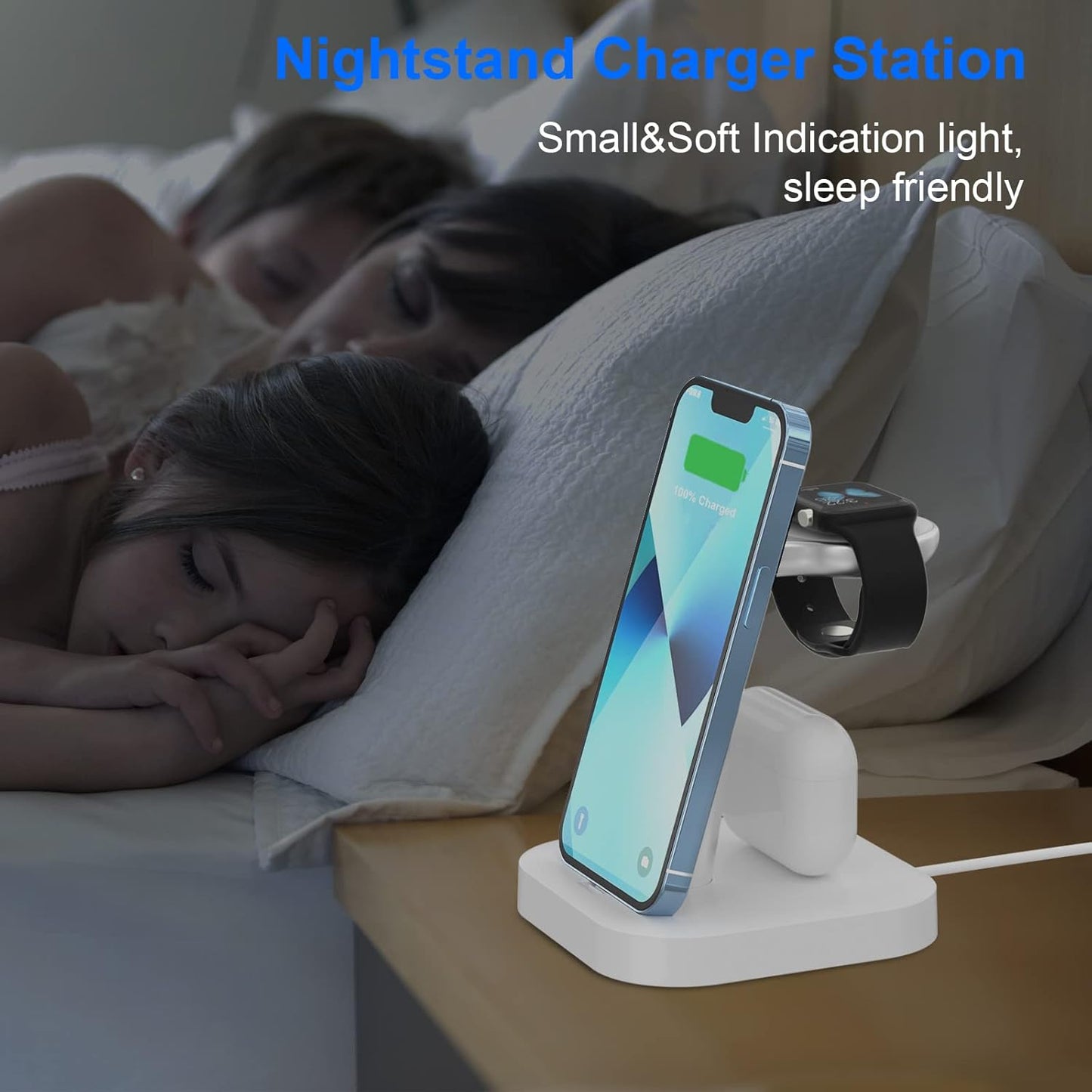 Stazione Di Ricarica per Più Dispositivi –  3 in 1 Supporto Di Ricarica Senza Fili Bianco, Dock Ricarica, Base Caricatore