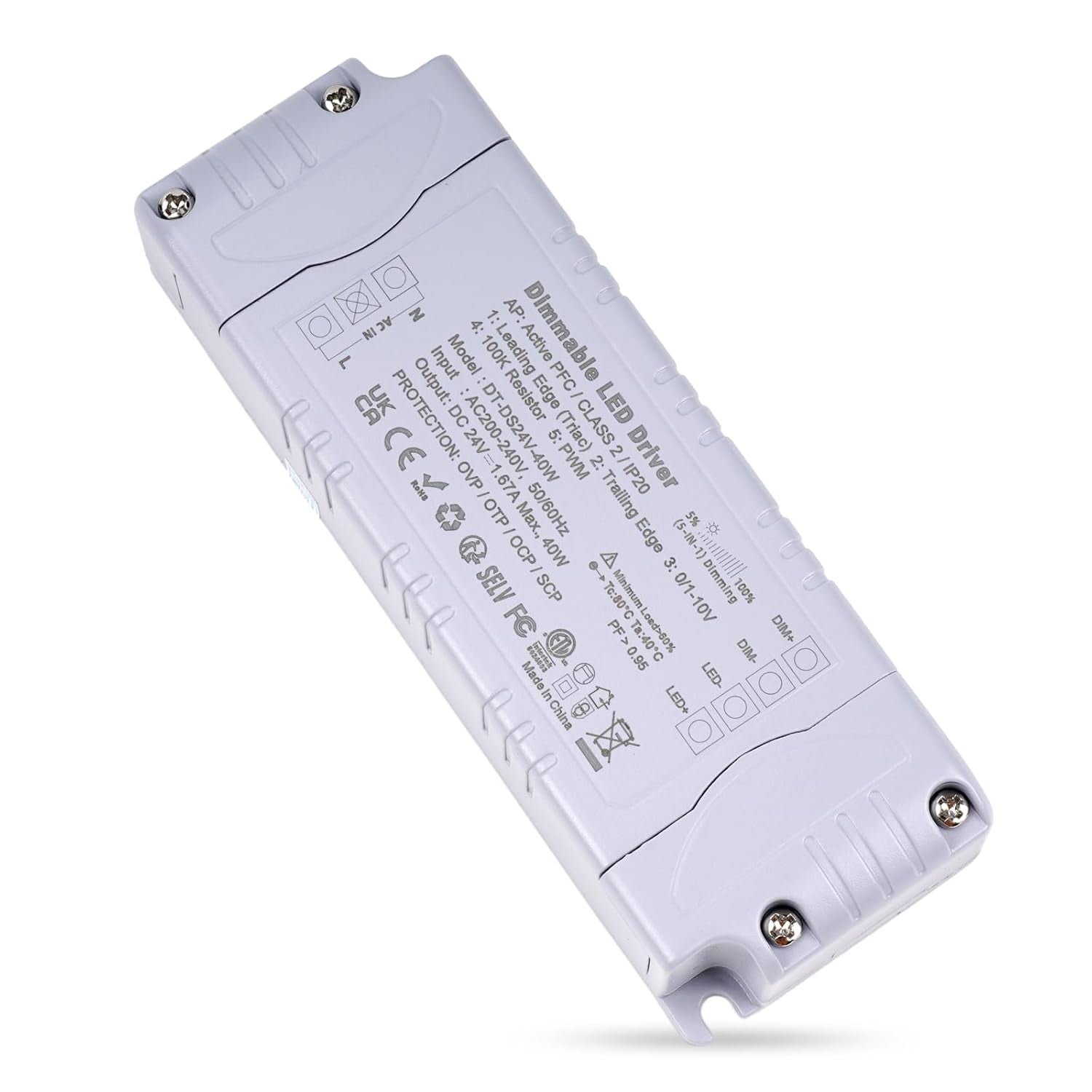 Trasformatore LED 24V 40W Dimmerabile, Triac & 0-10V&1-10V & PWM & Resistenza Da 100K, Alimentatore 24V 1.66A Di Tensione Costante, Driver LED AC 220V to DC Trasformatori Di Bassa Tensione