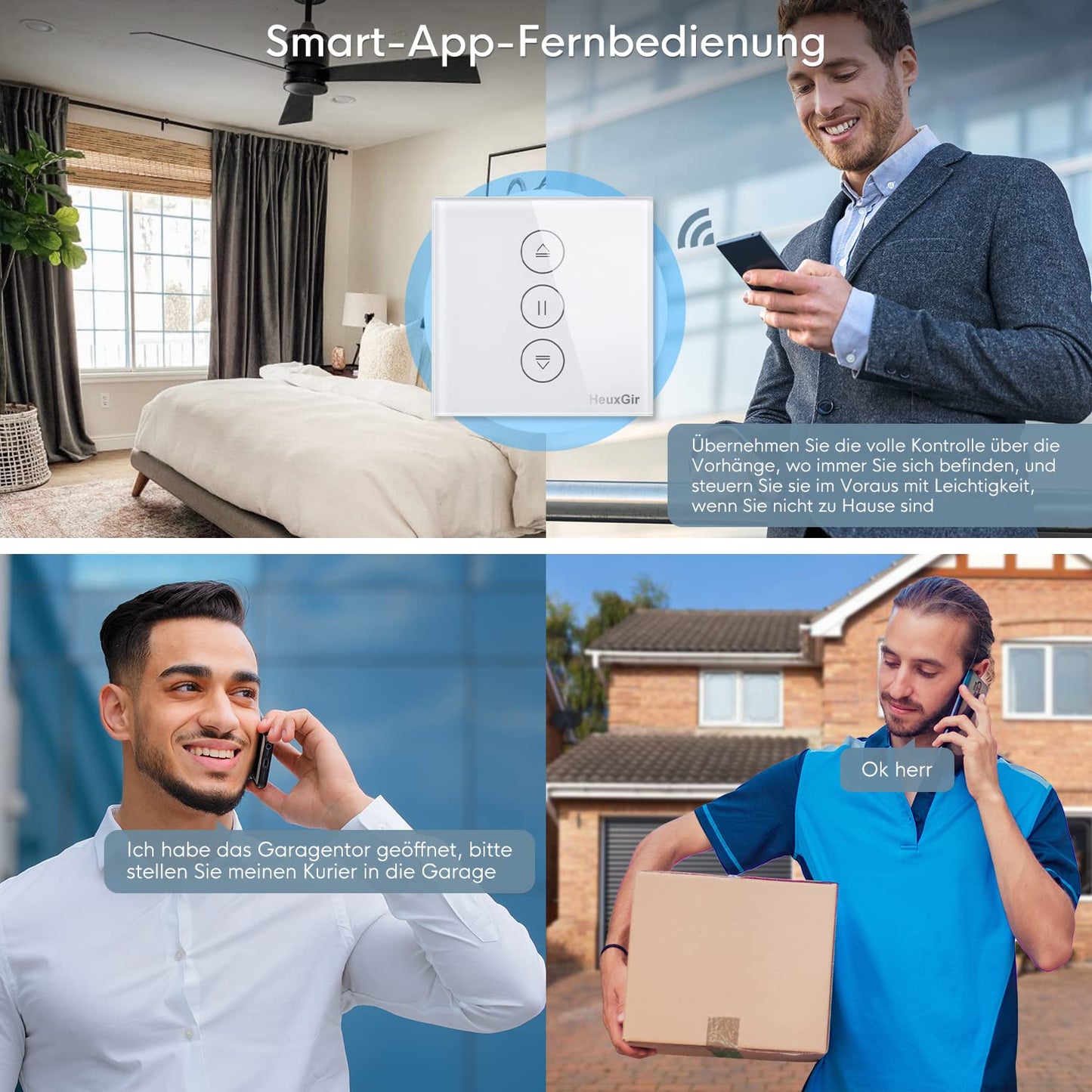Interruttore per Tapparelle Wlan, Timer Smart per Tapparelle, Compatibile Con Alexa E Google Home, Neutro Necessario, Telecomando Smartlife, 4 Confezioni