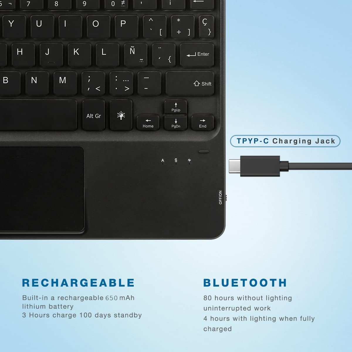 Custodia Con Tastiera Bluetooth Wireless 3.0 QWERTY Spagnolo Con Touchpad - PU Protettiva per 9.0"-10.6" Qualsiasi Ios/Windows/Android Tablet Retroilluminato