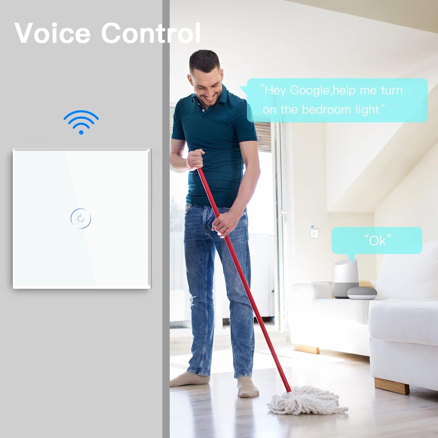 Smart Interruttore Della Luce, Compatibile Con Alexa E Google Home, 1 Gang 1 Way Wifi Touch Switch, Vetro Temperato Touch Screen Interruttori Bianco (Linea Neutra Necessaria)